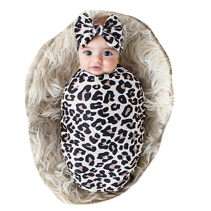 Galabloomer Receiving Blanket Headband Set Flower Print Baby Swaddle Blankets - Image 1